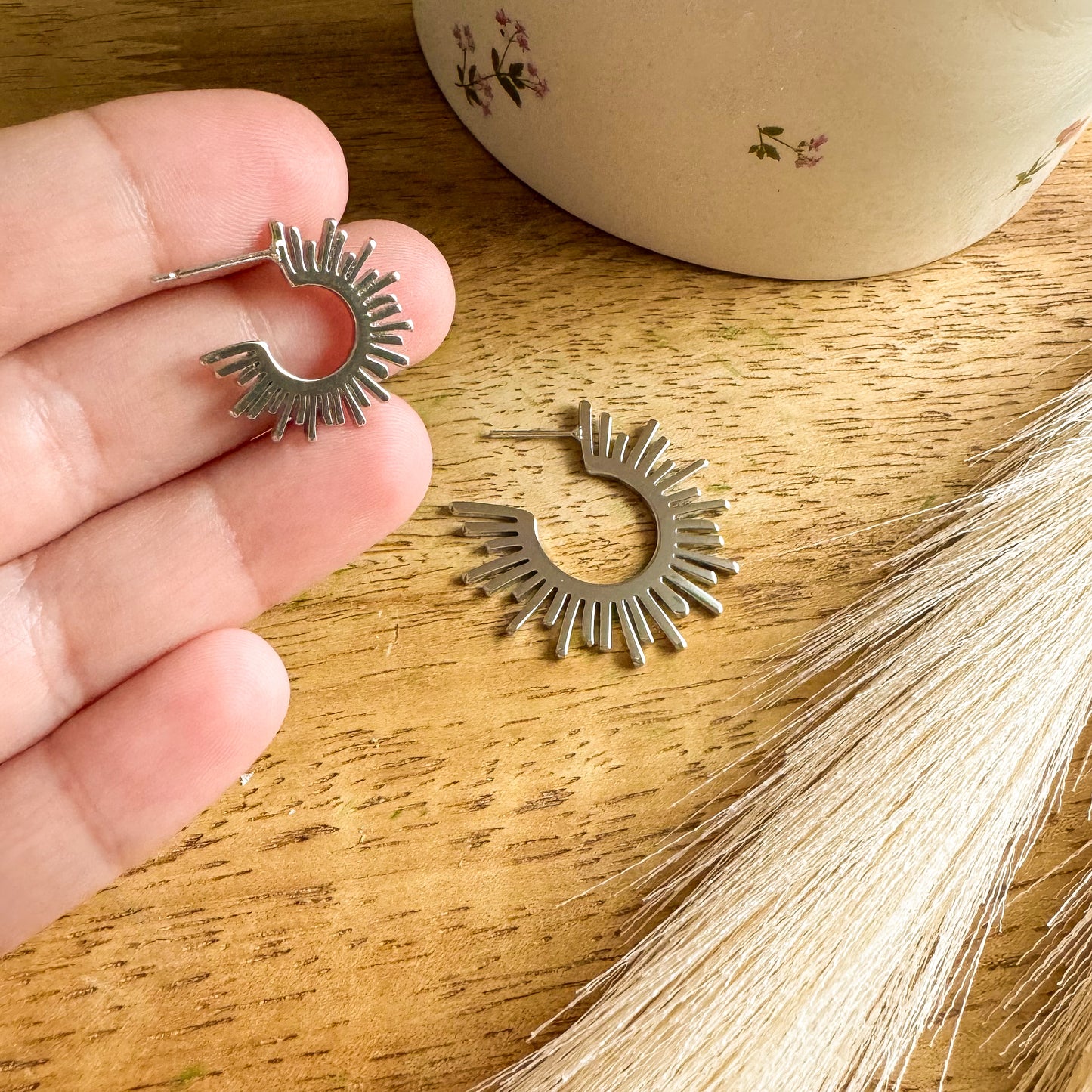 Silver Sunburst Hoops (Multiple Sizes)