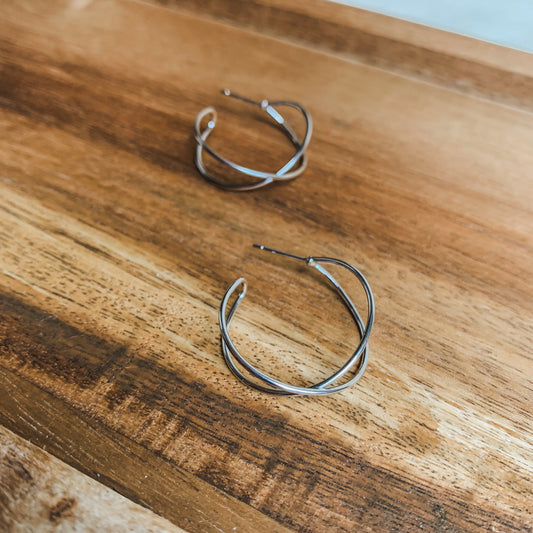 Silver Crossed Hoops